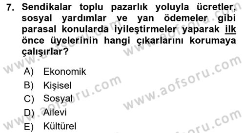 Endüstri İlişkileri Dersi 2021 - 2022 Yılı (Final) Dönem Sonu Sınav Soruları 7. Soru