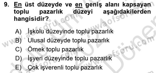 Endüstri İlişkileri Dersi 2021 - 2022 Yılı (Final) Dönem Sonu Sınav Soruları 9. Soru