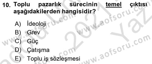 Endüstri İlişkileri Dersi 2021 - 2022 Yılı Yaz Okulu Sınav Soruları 10. Soru