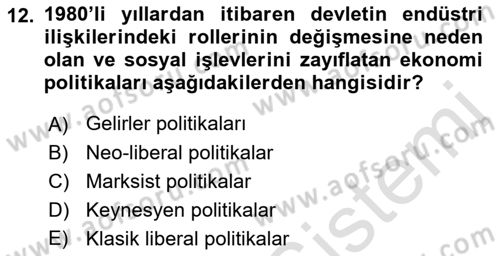 Endüstri İlişkileri Dersi 2021 - 2022 Yılı Yaz Okulu Sınav Soruları 12. Soru