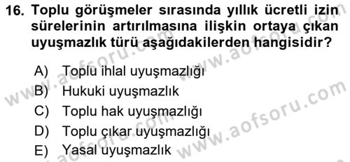 Endüstri İlişkileri Dersi 2021 - 2022 Yılı Yaz Okulu Sınav Soruları 16. Soru