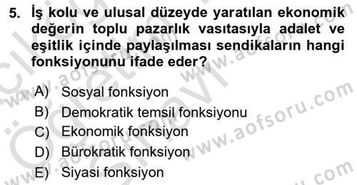 Endüstri İlişkileri Dersi 2021 - 2022 Yılı Yaz Okulu Sınav Soruları 5. Soru