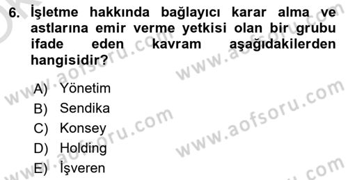 Endüstri İlişkileri Dersi 2021 - 2022 Yılı Yaz Okulu Sınav Soruları 6. Soru