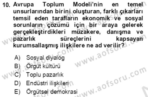 Endüstri İlişkileri Dersi 2022 - 2023 Yılı (Vize) Ara Sınavı 10. Soru