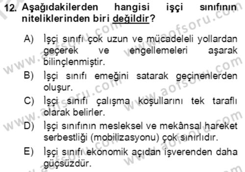 Endüstri İlişkileri Dersi Ara Sınavı Deneme Sınav Soruları 12. Soru