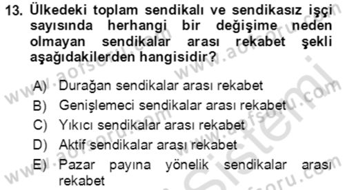 Endüstri İlişkileri Dersi Ara Sınavı Deneme Sınav Soruları 13. Soru