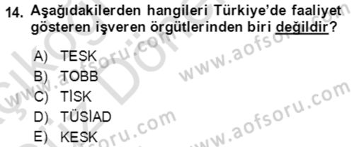 Endüstri İlişkileri Dersi Ara Sınavı Deneme Sınav Soruları 14. Soru