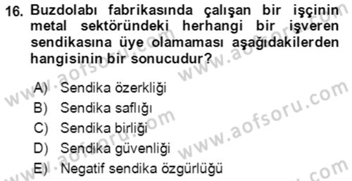 Endüstri İlişkileri Dersi 2022 - 2023 Yılı (Vize) Ara Sınavı 16. Soru