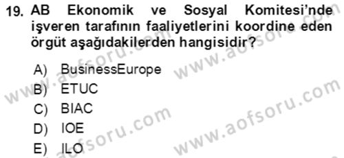 Endüstri İlişkileri Dersi Ara Sınavı Deneme Sınav Soruları 19. Soru