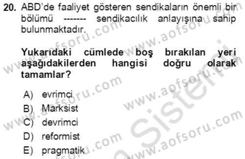 Endüstri İlişkileri Dersi Ara Sınavı Deneme Sınav Soruları 20. Soru