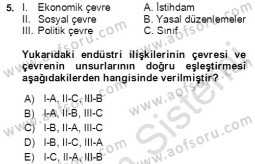 Endüstri İlişkileri Dersi 2022 - 2023 Yılı (Vize) Ara Sınav Soruları 5. Soru