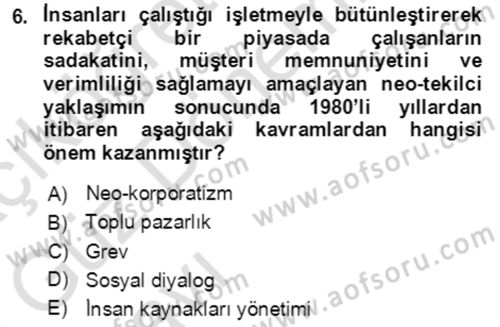 Endüstri İlişkileri Dersi 2022 - 2023 Yılı (Vize) Ara Sınav Soruları 6. Soru