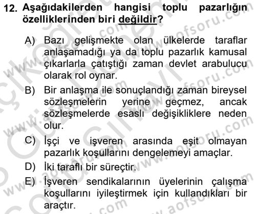 Endüstri İlişkileri Dersi 2022 - 2023 Yılı (Final) Dönem Sonu Sınav Soruları 12. Soru