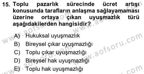 Endüstri İlişkileri Dersi 2022 - 2023 Yılı (Final) Dönem Sonu Sınav Soruları 15. Soru