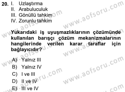 Endüstri İlişkileri Dersi 2022 - 2023 Yılı (Final) Dönem Sonu Sınav Soruları 20. Soru