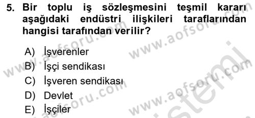 Endüstri İlişkileri Dersi 2022 - 2023 Yılı (Final) Dönem Sonu Sınav Soruları 5. Soru