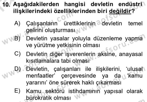 Endüstri İlişkileri Dersi 2022 - 2023 Yılı Yaz Okulu Sınav Soruları 10. Soru