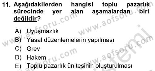 Endüstri İlişkileri Dersi 2022 - 2023 Yılı Yaz Okulu Sınav Soruları 11. Soru
