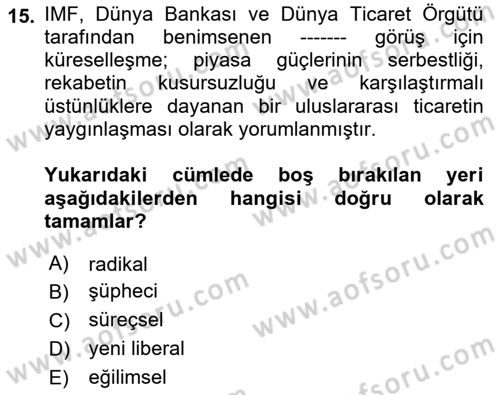 Endüstri İlişkileri Dersi 2022 - 2023 Yılı Yaz Okulu Sınav Soruları 15. Soru