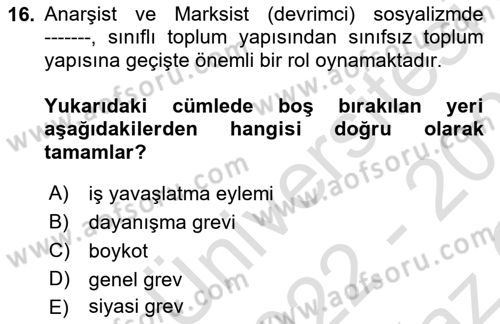 Endüstri İlişkileri Dersi 2022 - 2023 Yılı Yaz Okulu Sınav Soruları 16. Soru