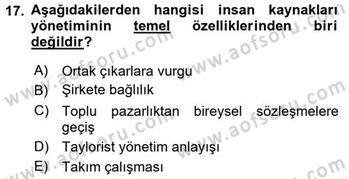 Endüstri İlişkileri Dersi 2022 - 2023 Yılı Yaz Okulu Sınav Soruları 17. Soru