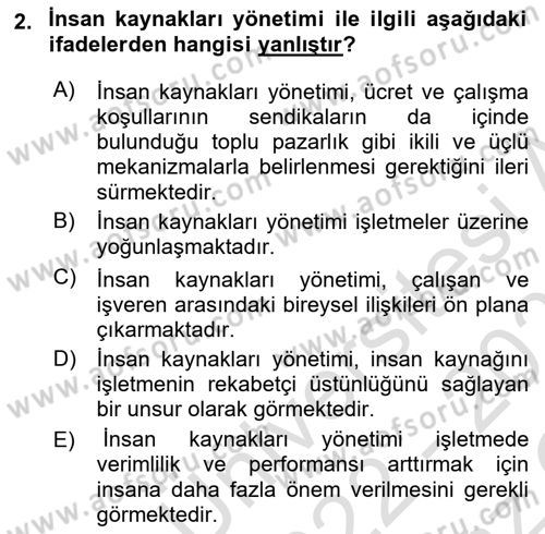 Endüstri İlişkileri Dersi 2022 - 2023 Yılı Yaz Okulu Sınav Soruları 2. Soru