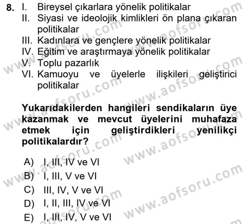 Endüstri İlişkileri Dersi 2022 - 2023 Yılı Yaz Okulu Sınav Soruları 8. Soru