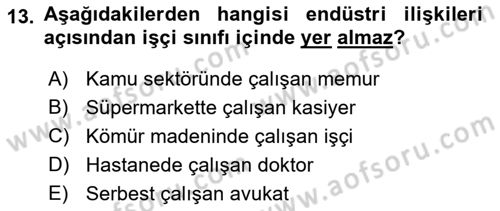 Endüstri İlişkileri Dersi Ara Sınavı Deneme Sınav Soruları 13. Soru