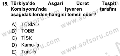 Endüstri İlişkileri Dersi Ara Sınavı Deneme Sınav Soruları 15. Soru