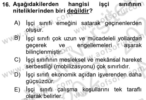 Endüstri İlişkileri Dersi Ara Sınavı Deneme Sınav Soruları 16. Soru
