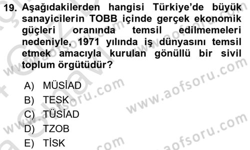 Endüstri İlişkileri Dersi Ara Sınavı Deneme Sınav Soruları 19. Soru