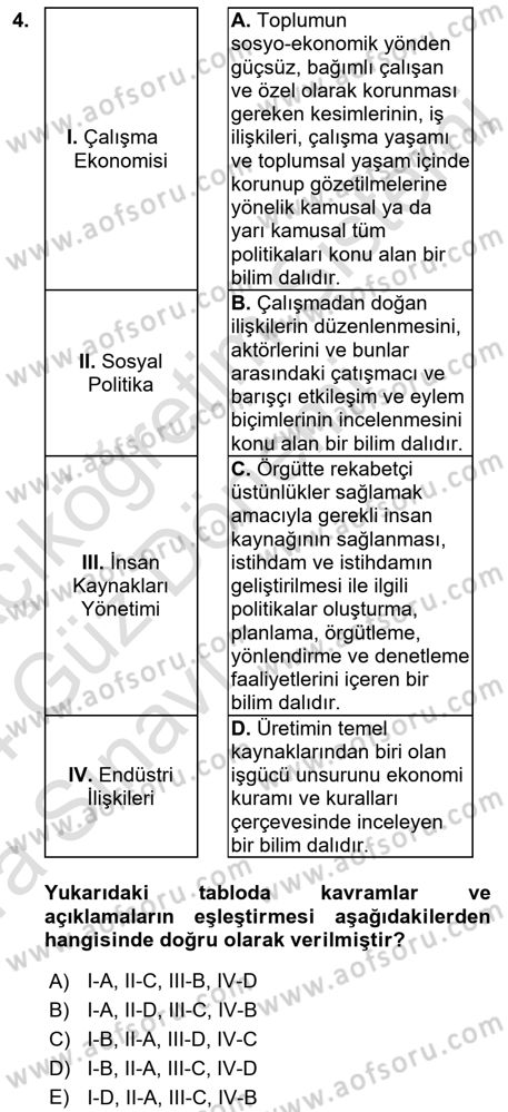 Endüstri İlişkileri Dersi 2023 - 2024 Yılı (Vize) Ara Sınav Soruları 4. Soru