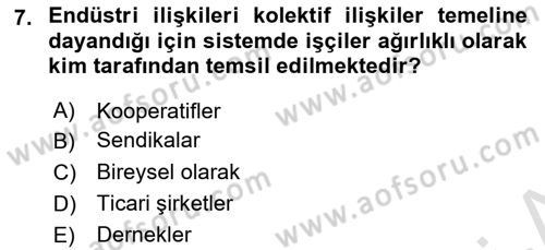 Endüstri İlişkileri Dersi Ara Sınavı Deneme Sınav Soruları 7. Soru