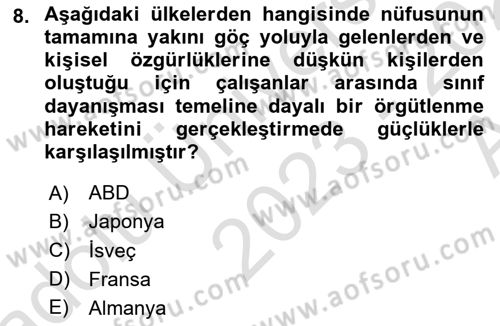 Endüstri İlişkileri Dersi 2023 - 2024 Yılı (Vize) Ara Sınav Soruları 8. Soru