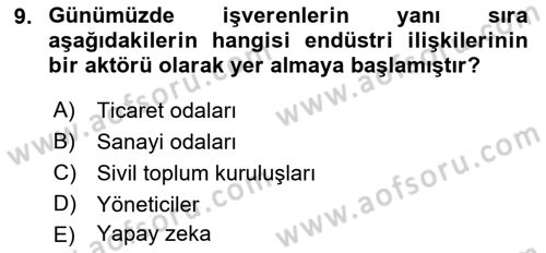 Endüstri İlişkileri Dersi Ara Sınavı Deneme Sınav Soruları 9. Soru