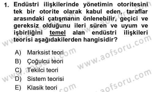 Endüstri İlişkileri Dersi 2023 - 2024 Yılı (Final) Dönem Sonu Sınav Soruları 1. Soru
