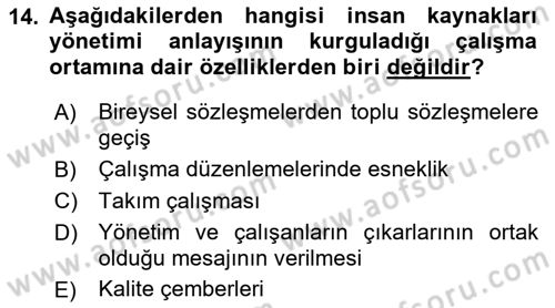 Endüstri İlişkileri Dersi 2023 - 2024 Yılı (Final) Dönem Sonu Sınav Soruları 14. Soru