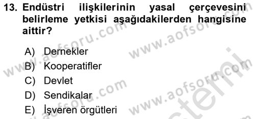 Endüstri İlişkileri Dersi 2023 - 2024 Yılı Yaz Okulu Sınav Soruları 13. Soru