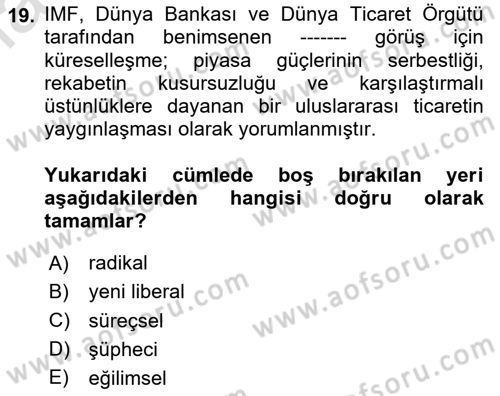 Endüstri İlişkileri Dersi 2023 - 2024 Yılı Yaz Okulu Sınav Soruları 19. Soru