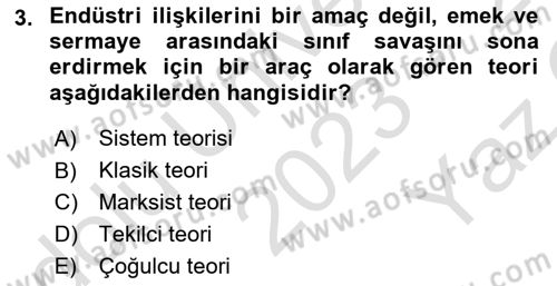 Endüstri İlişkileri Dersi 2023 - 2024 Yılı Yaz Okulu Sınav Soruları 3. Soru