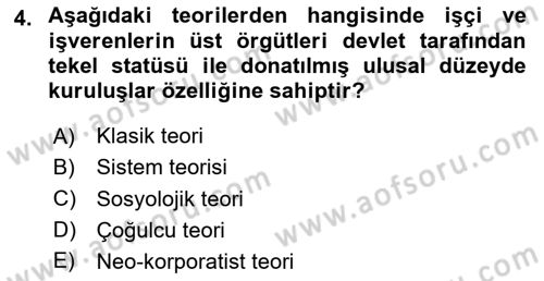 Endüstri İlişkileri Dersi 2023 - 2024 Yılı Yaz Okulu Sınav Soruları 4. Soru