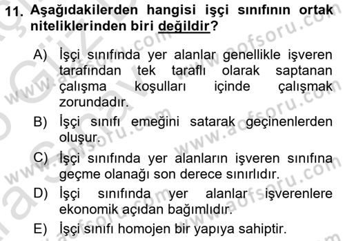 Endüstri İlişkileri Dersi Ara Sınavı Deneme Sınav Soruları 11. Soru
