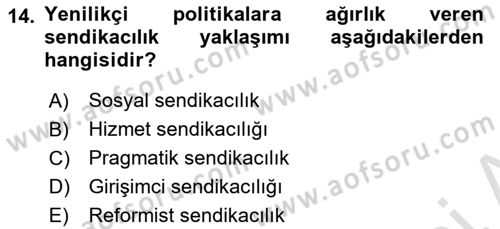 Endüstri İlişkileri Dersi Ara Sınavı Deneme Sınav Soruları 14. Soru