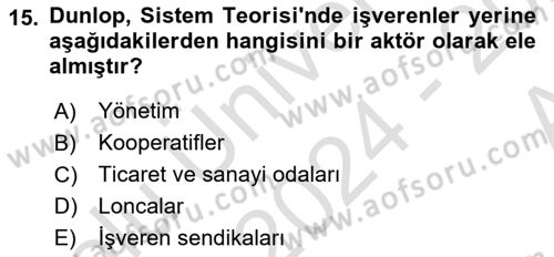 Endüstri İlişkileri Dersi Ara Sınavı Deneme Sınav Soruları 15. Soru
