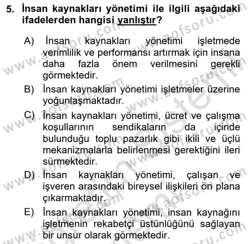 Endüstri İlişkileri Dersi Ara Sınavı Deneme Sınav Soruları 5. Soru