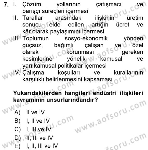 Endüstri İlişkileri Dersi 2024 - 2025 Yılı (Vize) Ara Sınav Soruları 7. Soru