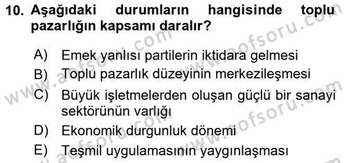 Endüstri İlişkileri Dersi 2024 - 2025 Yılı (Final) Dönem Sonu Sınav Soruları 10. Soru