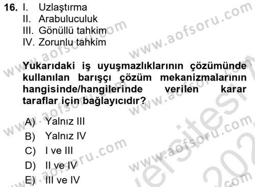 Endüstri İlişkileri Dersi 2024 - 2025 Yılı (Final) Dönem Sonu Sınav Soruları 16. Soru