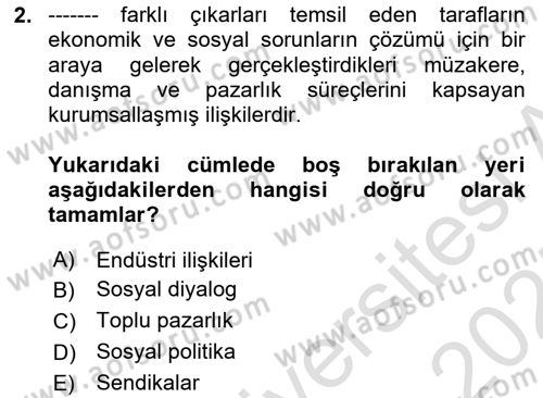 Endüstri İlişkileri Dersi 2024 - 2025 Yılı (Final) Dönem Sonu Sınav Soruları 2. Soru