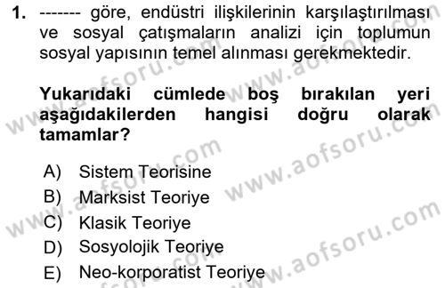 Endüstri İlişkileri Dersi 2024 - 2025 Yılı Yaz Okulu Sınav Soruları 1. Soru